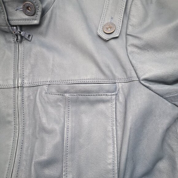 Danier Leather Ladies Size Large Lined Windsor Blue Full Zip Leather Jacket - Picture 9 of 13